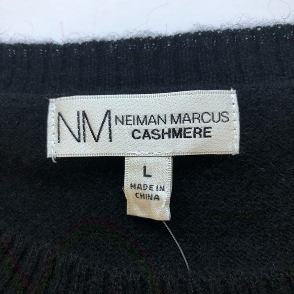Neiman Marcus LOVE black crew neck cashmere sweater with rainbow graphic, Sz. L - Picture 5 of 6